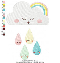 Cargar imagen en el visor de la galería, Cloud embroidery design - rainbow embroidery design machine embroidery pattern - baby embroidery file - burp bib toddler instant download
