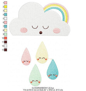 Cloud embroidery design - rainbow embroidery design machine embroidery pattern - baby embroidery file - burp bib toddler instant download