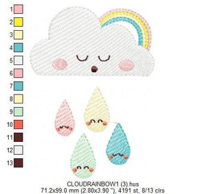 Cloud embroidery design - rainbow embroidery design machine embroidery pattern - baby embroidery file - burp bib toddler instant download