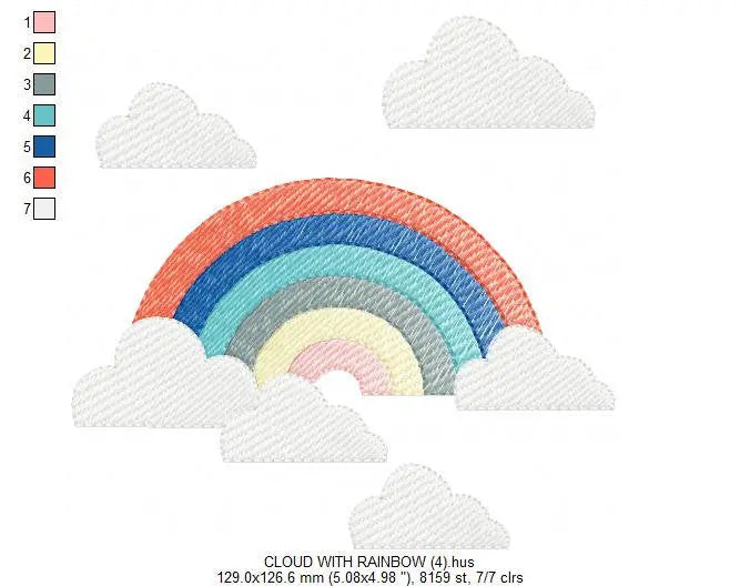 Cloud embroidery design - Rainbow embroidery designs machine embroidery pattern - Baby girl embroidery file - digital download sky rainbow Marcia Embroidery
