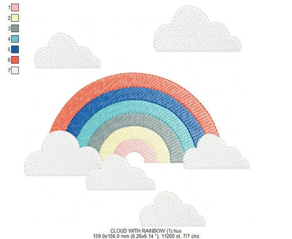 Cloud embroidery design - Rainbow embroidery designs machine embroidery pattern - Baby girl embroidery file - digital download sky rainbow Marcia Embroidery