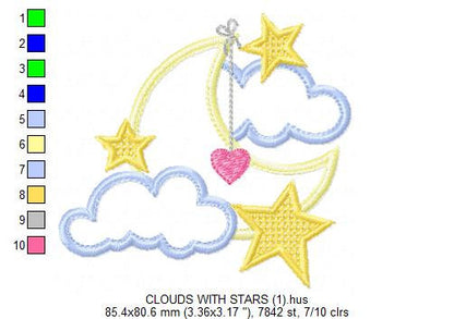 Moon embroidery design - Stars embroidery design machine embroidery pattern - Cloud embroidery file moon applique design - night embroidery