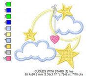 Charger l&#39;image dans la galerie, Moon embroidery design - Stars embroidery design machine embroidery pattern - Cloud embroidery file moon applique design - night embroidery
