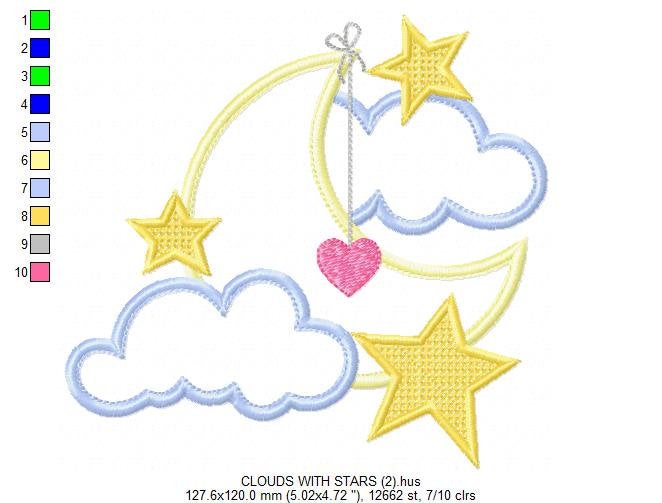 Moon embroidery design - Stars embroidery design machine embroidery pattern - Cloud embroidery file moon applique design - night embroidery