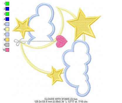 Moon embroidery design - Stars embroidery design machine embroidery pattern - Cloud embroidery file moon applique design - night embroidery