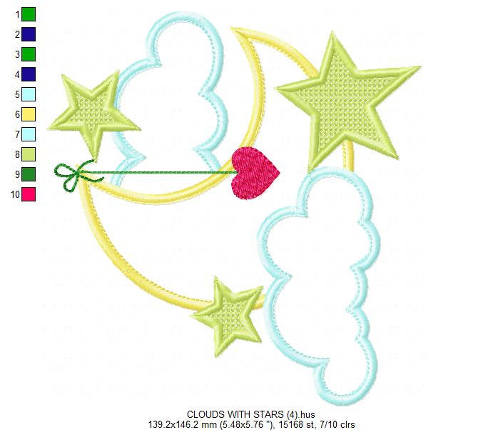 Moon embroidery design - Stars embroidery design machine embroidery pattern - Cloud embroidery file moon applique design - night embroidery