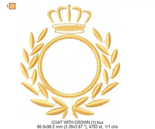 Crown Monogram Circle Frame embroidery designs - Golden Laurel with crown machine embroidery pattern - Instant digital download pes jef dst Marcia Embroidery