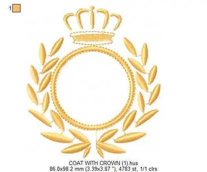 Crown Monogram Circle Frame embroidery designs - Golden Laurel with crown machine embroidery pattern - Instant digital download pes jef dst Marcia Embroidery