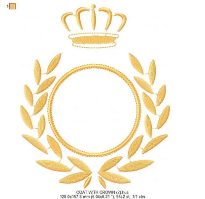 Crown Monogram Circle Frame embroidery designs - Golden Laurel with crown machine embroidery pattern - Instant digital download pes jef dst Marcia Embroidery