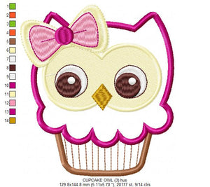 Owl embroidery designs - Bird embroidery design machine embroidery pattern - instant download owl applique design - girl embroidery cupcake