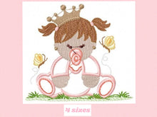 Charger l&#39;image dans la galerie, Baby girl embroidery design - Baby with crown embroidery design machine embroidery pattern - Toddler embroidery file - newborn nursery
