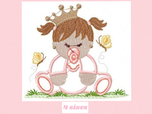 Baby girl embroidery design - Baby with crown embroidery design machine embroidery pattern - Toddler embroidery file - newborn nursery