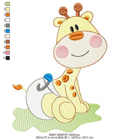 Baby Giraffe embroidery design - Animal embroidery designs machine embroidery pattern - boy embroidery file - girl embroidery toddler diaper
