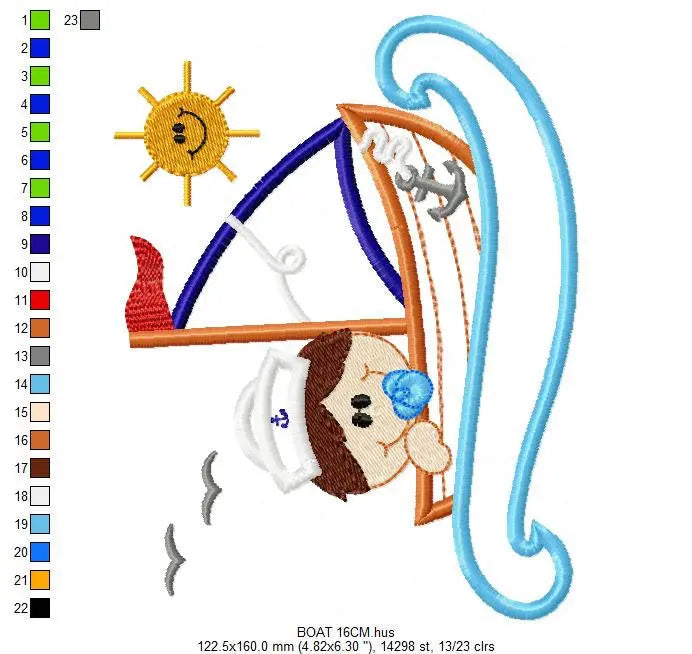 Boat embroidery design - Boy embroidery design machine embroidery pattern - baby embroidery file - kid embroidery boat applique design Marcia Embroidery