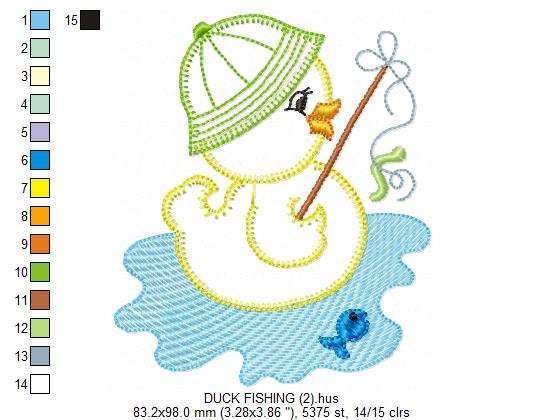 Fishing Duck embroidery design - Lake Water Animal embroidery designs machine embroidery pattern - Ducks applique design - instant download