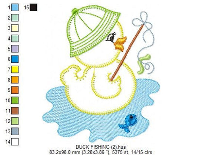 Fishing Duck embroidery design - Lake Water Animal embroidery designs machine embroidery pattern - Ducks applique design - instant download