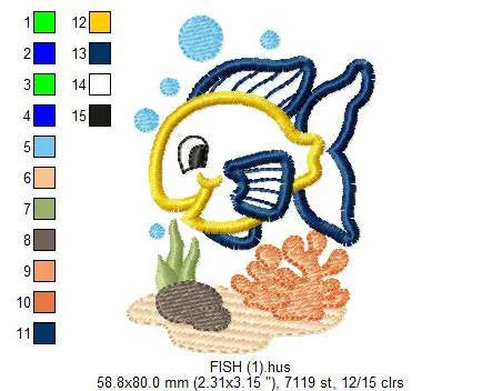 Golden fish embroidery designs - aquarium embroidery design machine embroidery pattern - children embroidery file - fishbowl applique design Marcia Embroidery