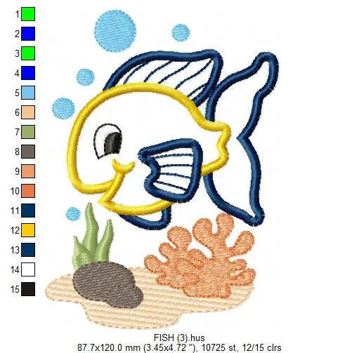 Golden fish embroidery designs - aquarium embroidery design machine embroidery pattern - children embroidery file - fishbowl applique design Marcia Embroidery