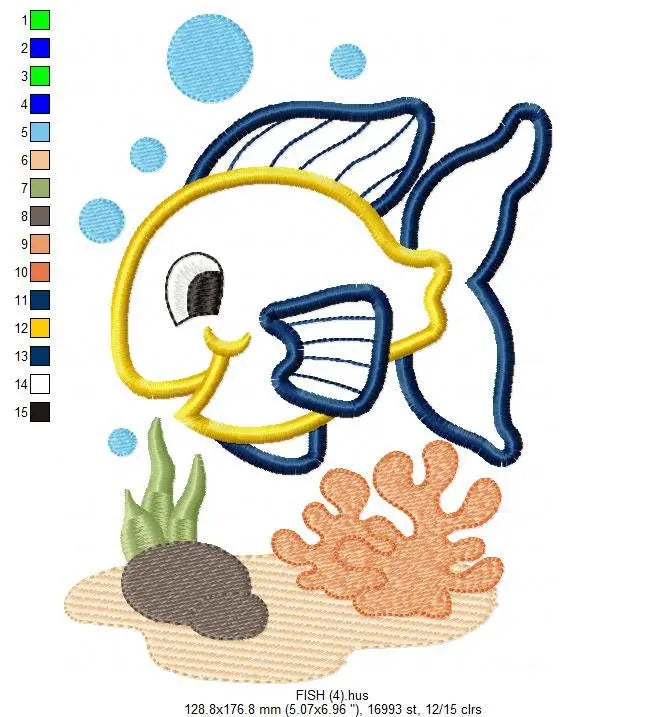 Golden fish embroidery designs - aquarium embroidery design machine embroidery pattern - children embroidery file - fishbowl applique design Marcia Embroidery