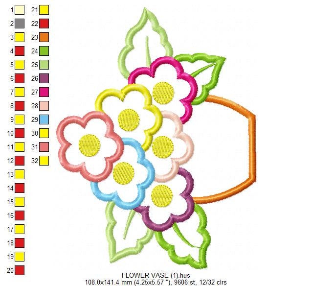 Flowers embroidery designs - Flower vase embroidery design machine embroidery pattern - rose embroidery file kitchen towel instant download