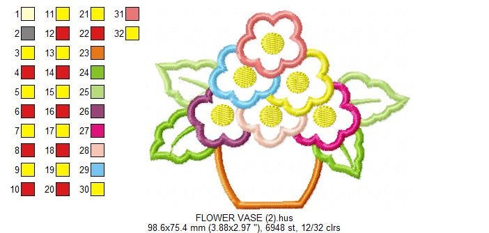 Flowers embroidery designs - Flower vase embroidery design machine embroidery pattern - rose embroidery file kitchen towel instant download