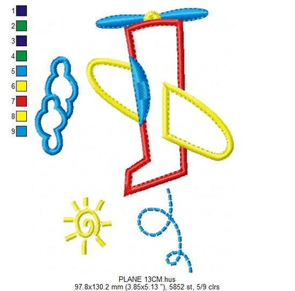 Plane embroidery designs - Airplane applique machine embroidery pattern - Baby Boy Colorful airplane - Instant digital download pes jef dst