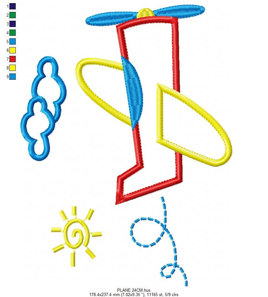 Plane embroidery designs - Airplane applique machine embroidery pattern - Baby Boy Colorful airplane - Instant digital download pes jef dst