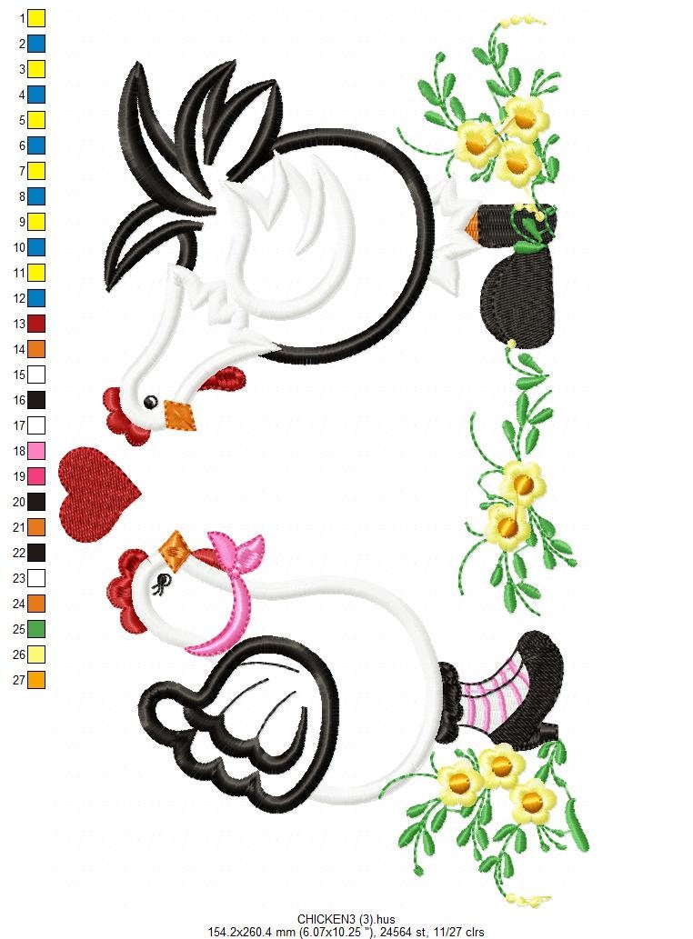 Chicken embroidery designs - Rooster embroidery design machine embroidery - Kitchen towel embroidery file - farm hen embroidery pattern pes