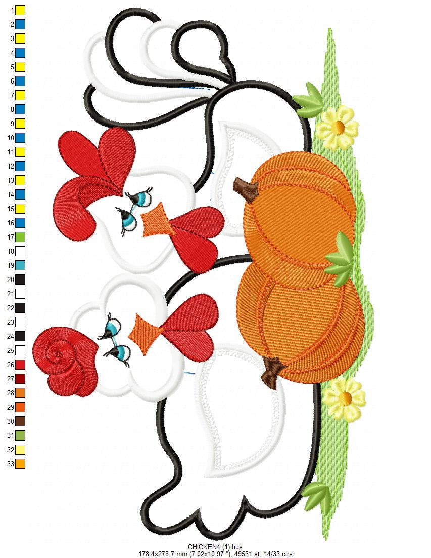 Chicken embroidery designs - Rooster embroidery design machine embroidery - Kitchen towel embroidery file - farm hen embroidery pattern pes