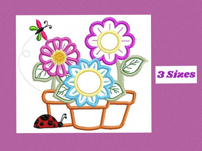 Flower Pots embroidery designs - Floral Vases embroidery design machine embroidery pattern - Garden Ladybug Butterfly - Instant download pes