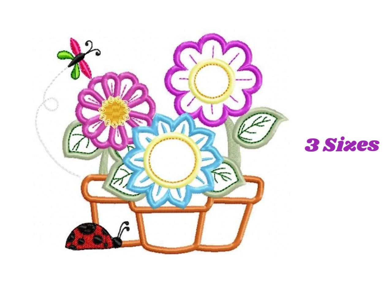 Flower Pots embroidery designs - Floral Vases embroidery design machine embroidery pattern - Garden Ladybug Butterfly - Instant download pes