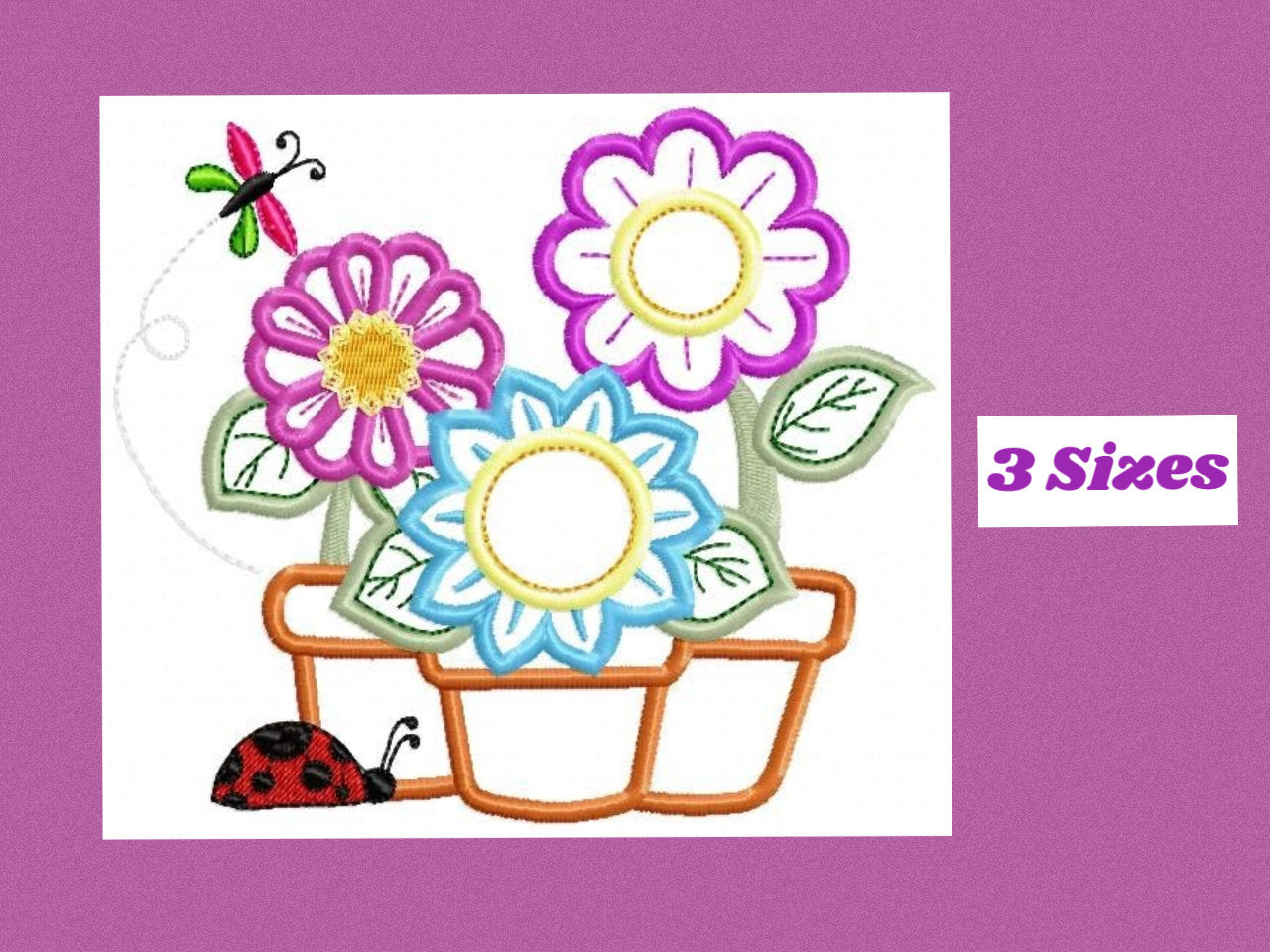 Flower Pots embroidery designs - Floral Vases embroidery design machine embroidery pattern - Garden Ladybug Butterfly - Instant download pes