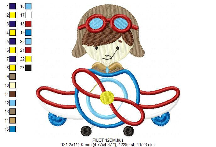 Pilot embroidery designs - Plane embroidery design machine embroidery pattern - Boy embroidery file - instant download pilot applique design