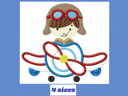 Pilot embroidery designs - Plane embroidery design machine embroidery pattern - Boy embroidery file - instant download pilot applique design