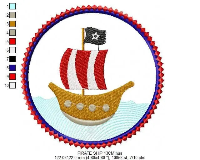 Pirate embroidery designs - Pirate ship embroidery design machine embroidery pattern - pirate applique design - boat embroidery boy applique Marcia Embroidery