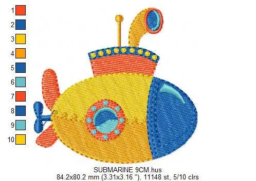 Submarine embroidery design - Baby boy embroidery designs machine embroidery pattern - nautical embroidery file - newborn layette nursery Marcia Embroidery