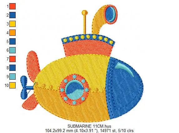 Submarine embroidery design - Baby boy embroidery designs machine embroidery pattern - nautical embroidery file - newborn layette nursery Marcia Embroidery