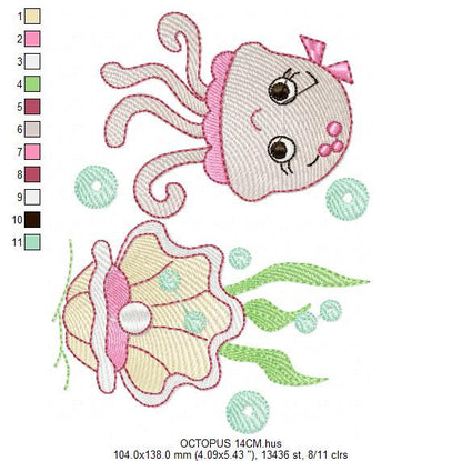 Jellyfish embroidery design - Animal embroidery designs machine embroidery pattern - oyster embroidery file - baby newborn layette octopus