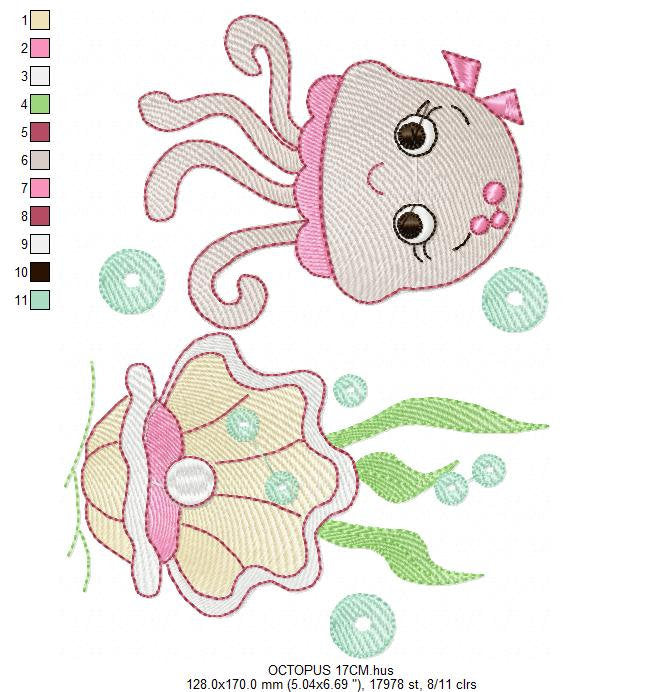 Jellyfish embroidery design - Animal embroidery designs machine embroidery pattern - oyster embroidery file - baby newborn layette octopus