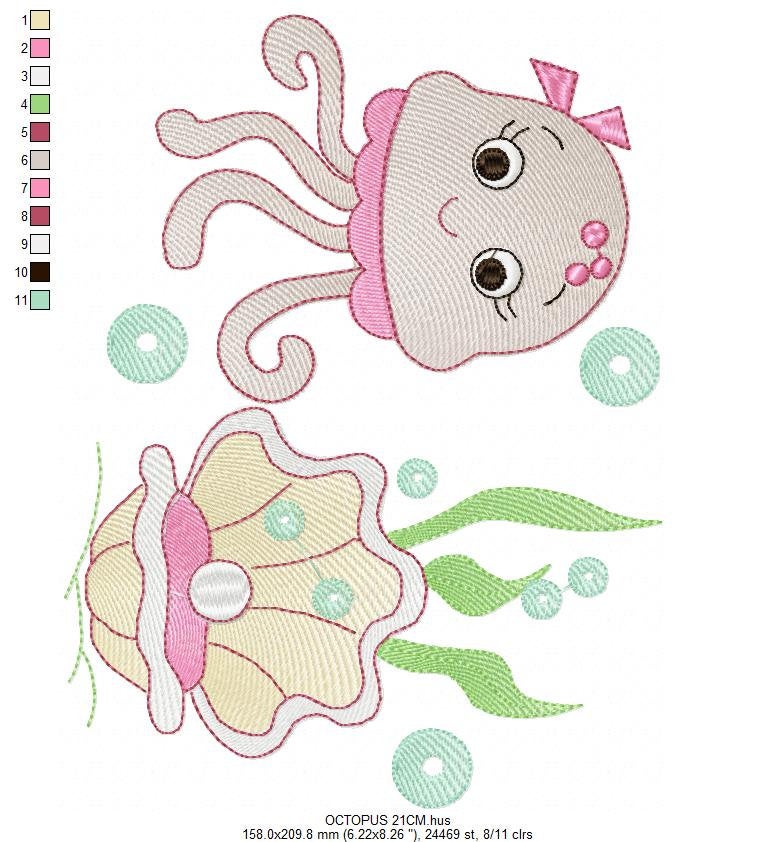 Jellyfish embroidery design - Animal embroidery designs machine embroidery pattern - oyster embroidery file - baby newborn layette octopus