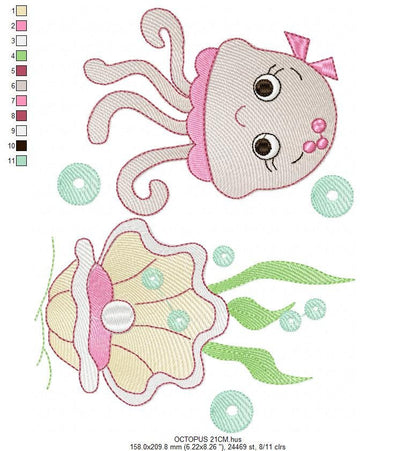 Jellyfish embroidery design - Animal embroidery designs machine embroidery pattern - oyster embroidery file - baby newborn layette octopus