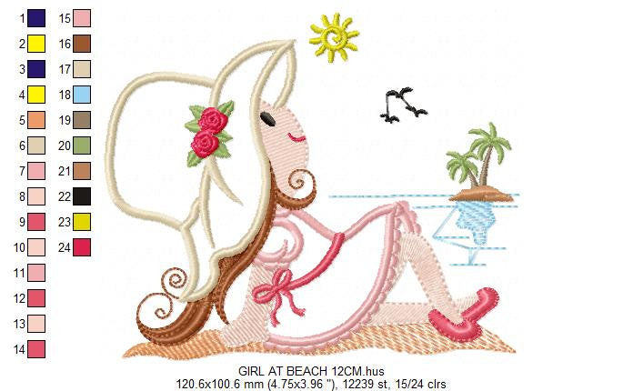 Girl embroidery designs - Woman embroidery design machine embroidery pattern - girl at the beach embroidery file - instant download ocean