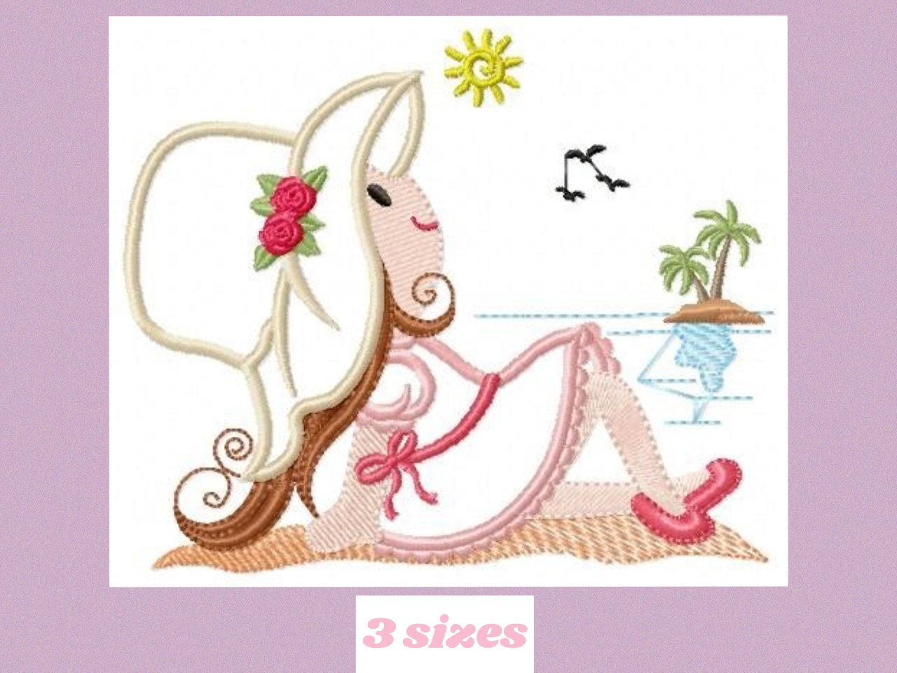 Girl embroidery designs - Woman embroidery design machine embroidery pattern - girl at the beach embroidery file - instant download ocean
