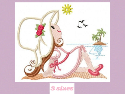 Girl embroidery designs - Woman embroidery design machine embroidery pattern - girl at the beach embroidery file - instant download ocean