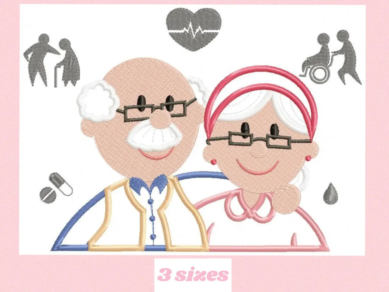 Grandparents embroidery designs - Old Couple embroidery design machine embroidery pattern - grandma embroidery grandpa embroidery download Marcia Embroidery