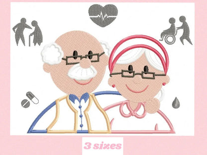 Grandparents embroidery designs - Old Couple embroidery design machine embroidery pattern - grandma embroidery grandpa embroidery download Marcia Embroidery