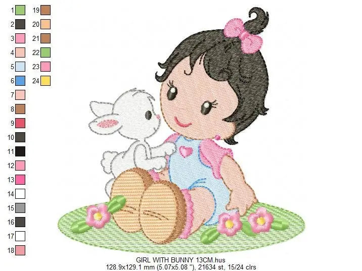 Baby girl embroidery designs - Toddler embroidery design machine embroidery pattern - Girl with bunny embroidery file - Instant download pes Marcia Embroidery