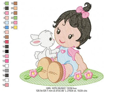 Baby girl embroidery designs - Toddler embroidery design machine embroidery pattern - Girl with bunny embroidery file - Instant download pes Marcia Embroidery