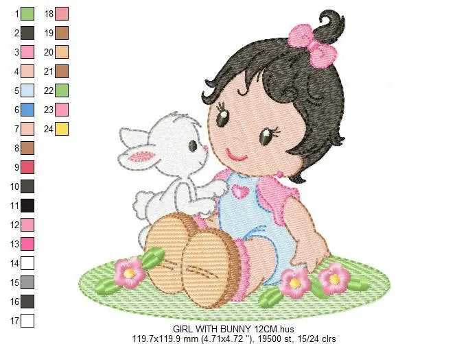 Baby girl embroidery designs - Toddler embroidery design machine embroidery pattern - Girl with bunny embroidery file - Instant download pes Marcia Embroidery
