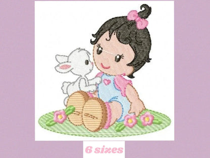 Baby girl embroidery designs - Toddler embroidery design machine embroidery pattern - Girl with bunny embroidery file - Instant download pes Marcia Embroidery